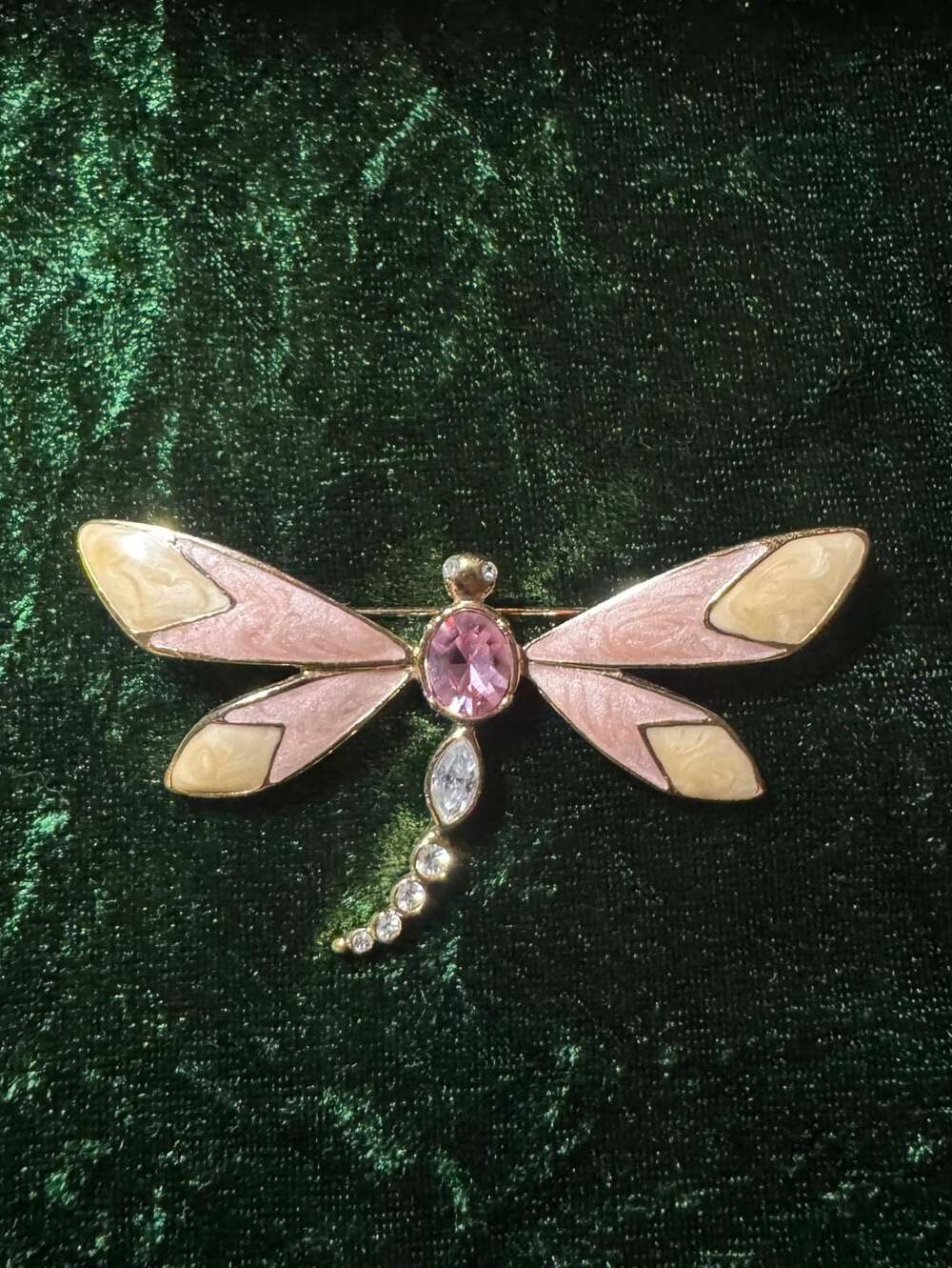 K.J.L. for Avon Dragonfly Pin Brooch Enamel Pink Rhinestone